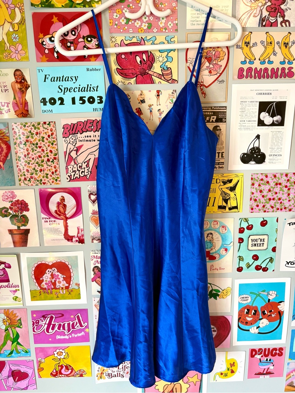 Fredrick’s of Hollywood Vintage Y2K 2000’s Vibrant Royal Blue Satin Slip Dress